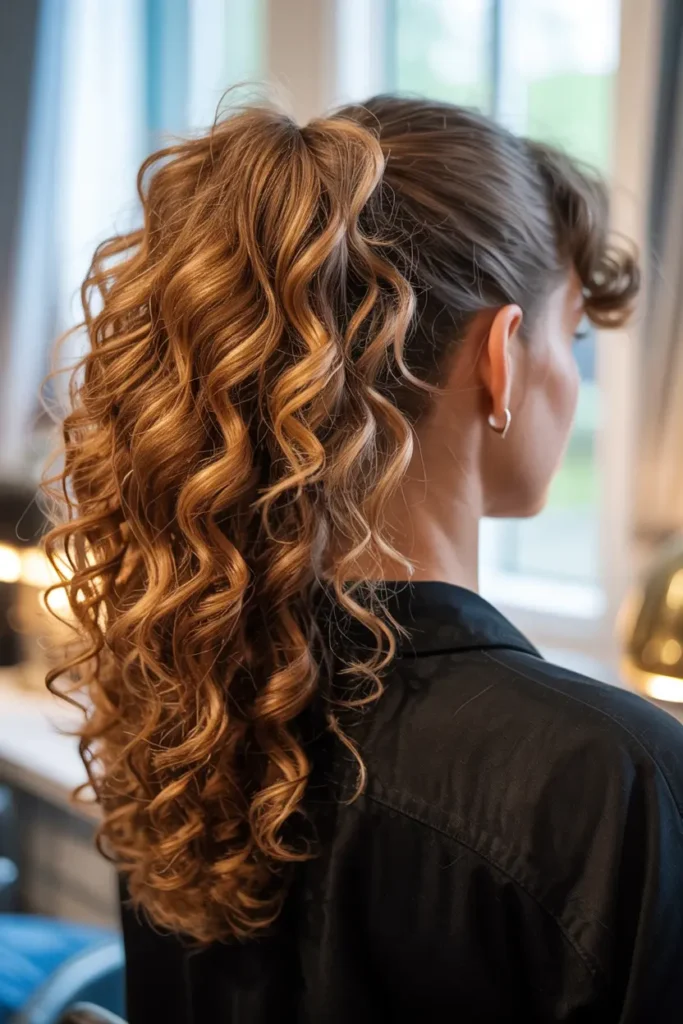 25 Iconic 90s Curly Hair Ideas Making a Comeback 39 20. Voluminous 90s Curly Ponytail
