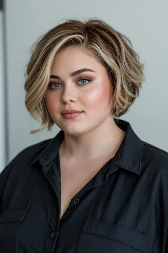 21. Soft Layered Bob with Volume Short Haircut for Chubby Faces