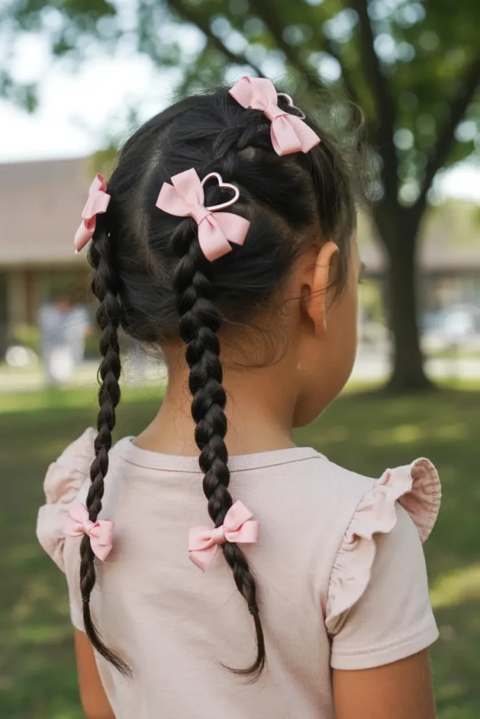 21.braided pigtails for black kid with heart design