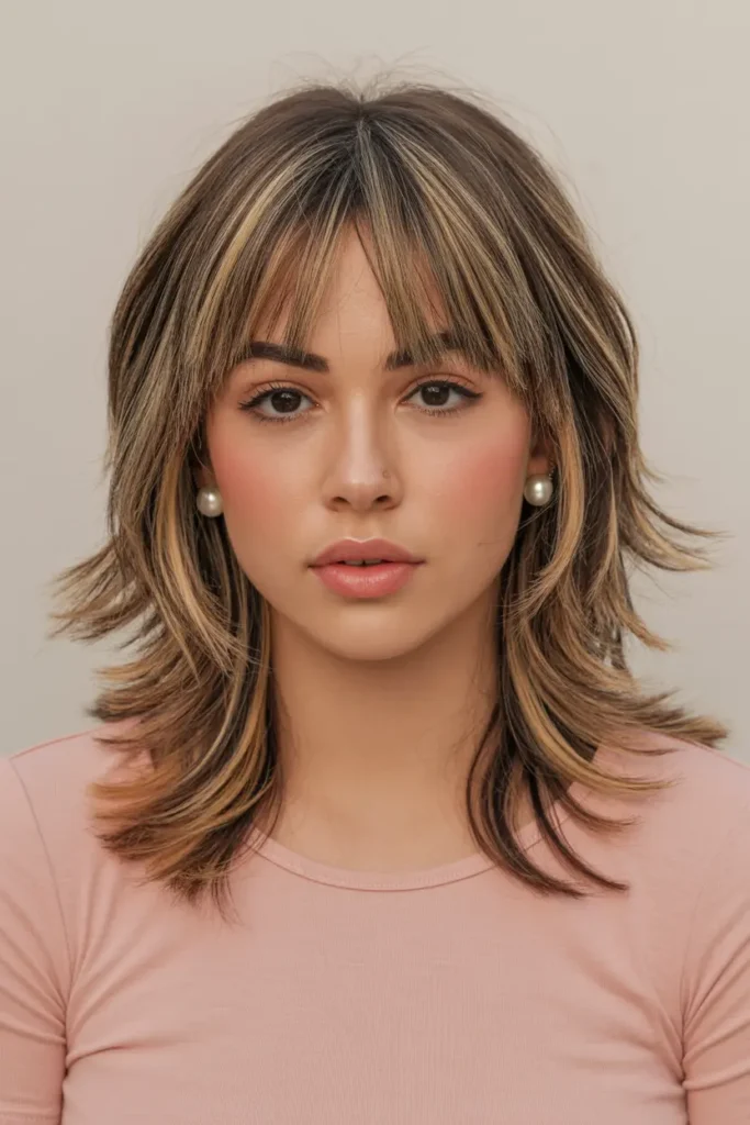 22. Mid Length Shag with Razor Bangs