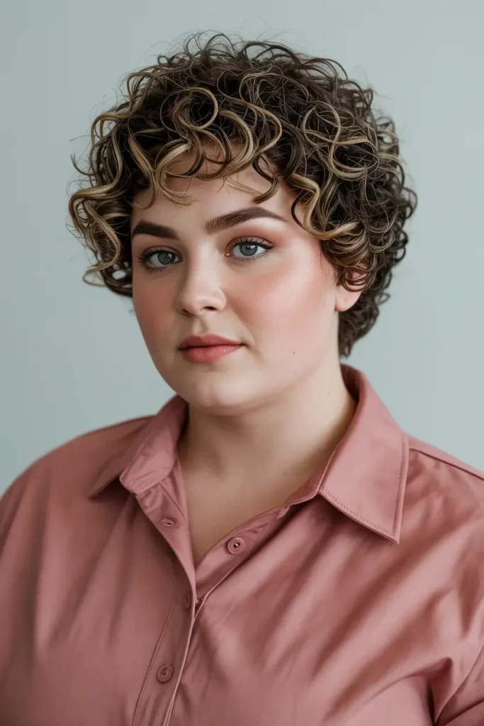 22. Voluminous Curly Pixie Short Haircut for Chubby Faces