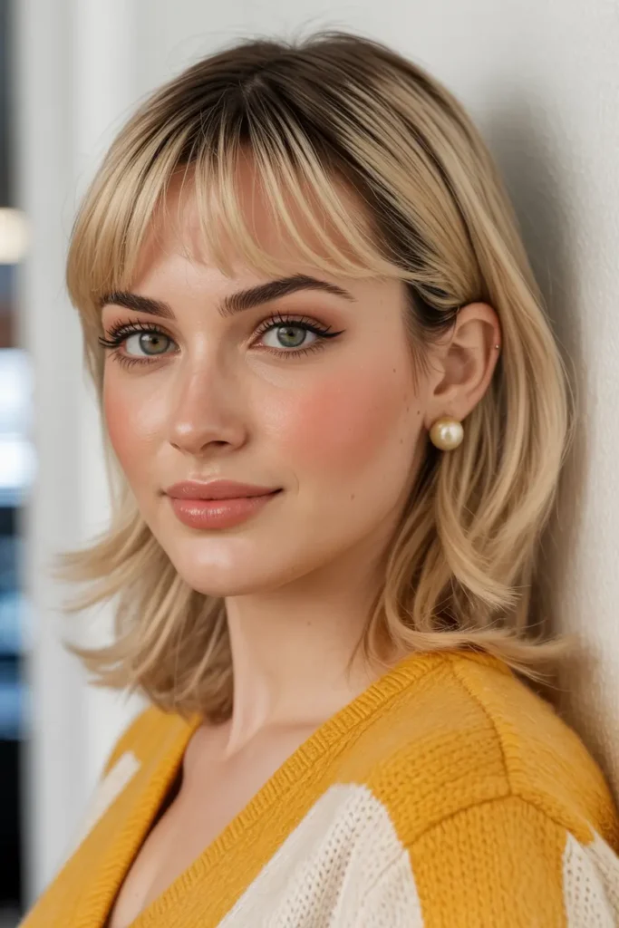 23. Shoulder Length Layers and Wispy Bangs