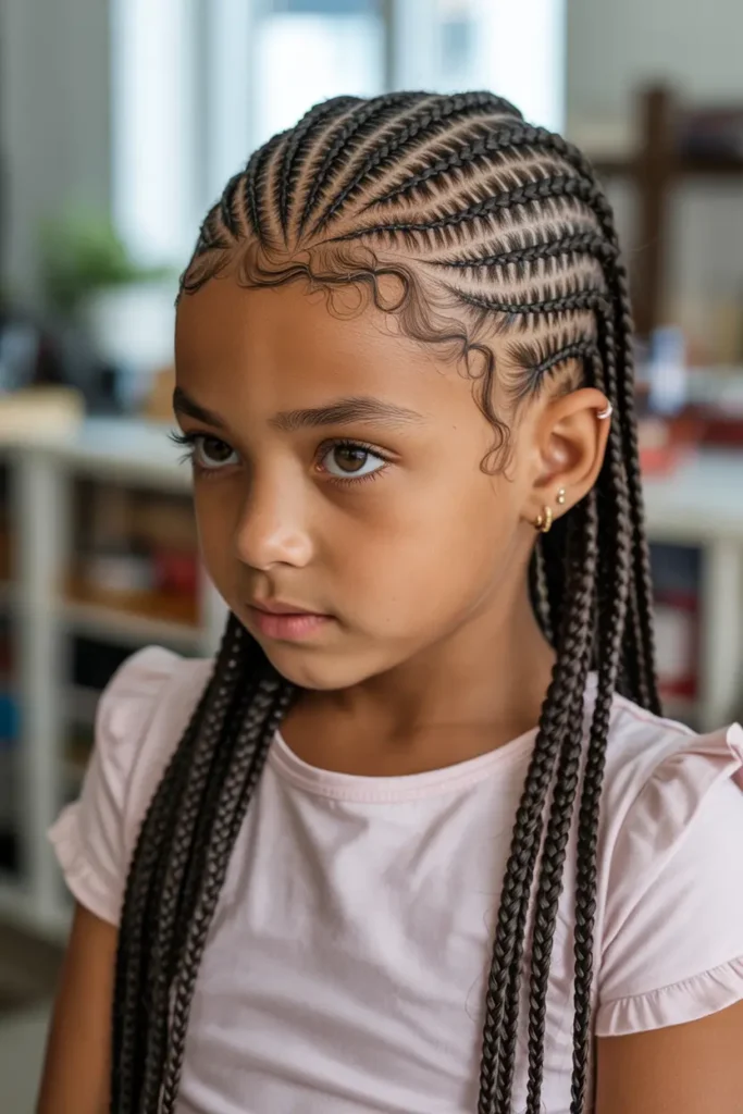 23.braided pigtails for black kids with scalp patterns