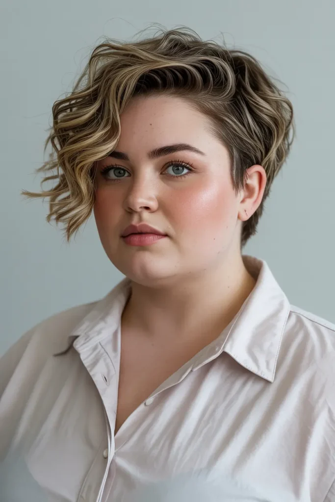 24. Bouncy Wavy Pixie Cut Short Haircut for Chubby Faces