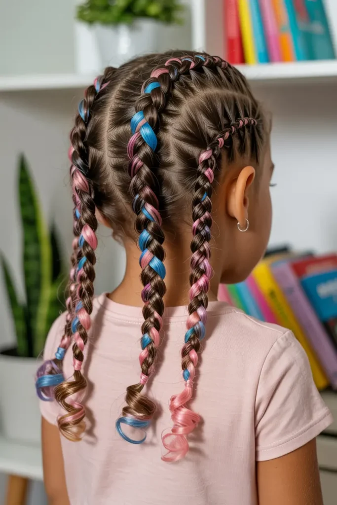 25.braided pigtails for black kids with yarn accents