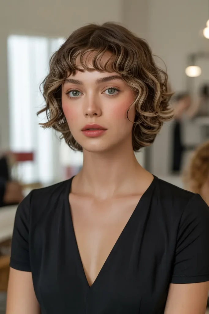 26. Coily Short Hair with Curtain Bangs