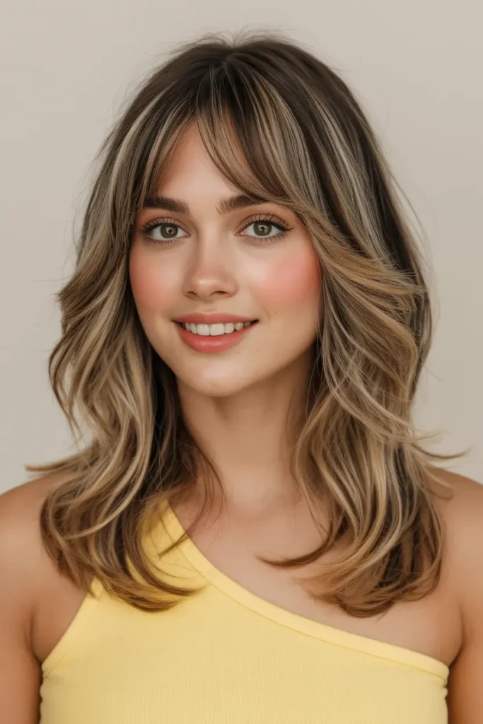 26. Curtain Bangs for Medium Hair with Natural Volume