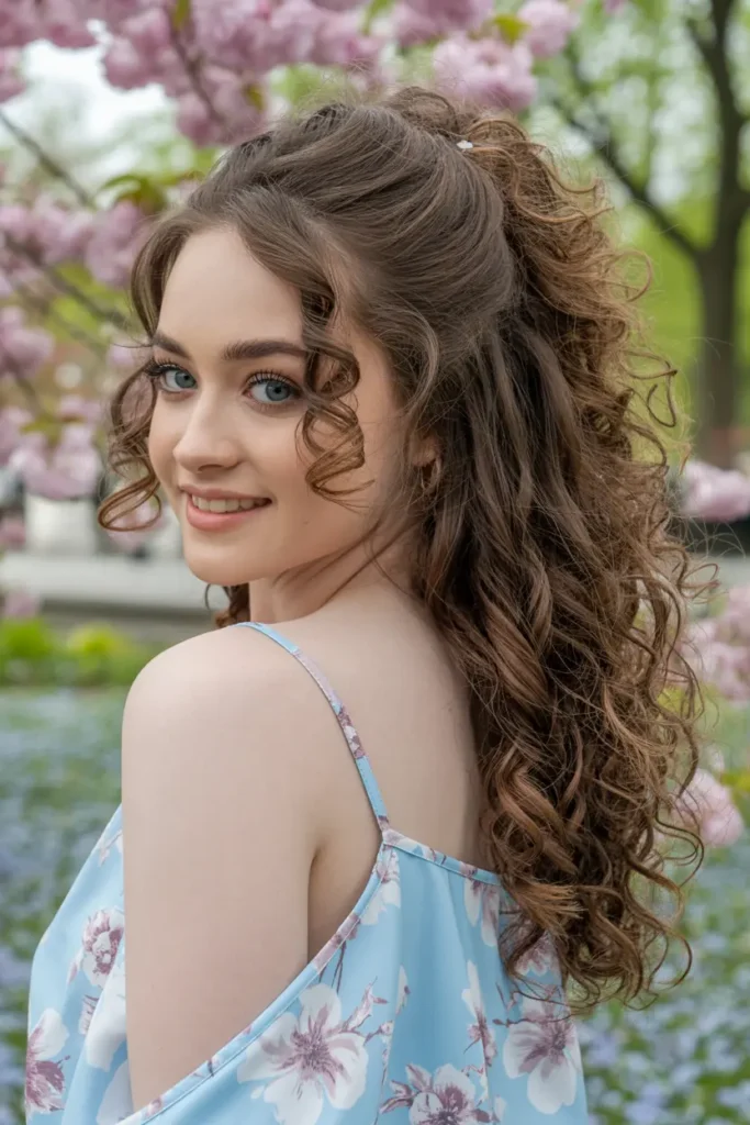 52 stunning Half Up Half Down Hairstyles for Short Hair 53 27. Curly Half Up Glow