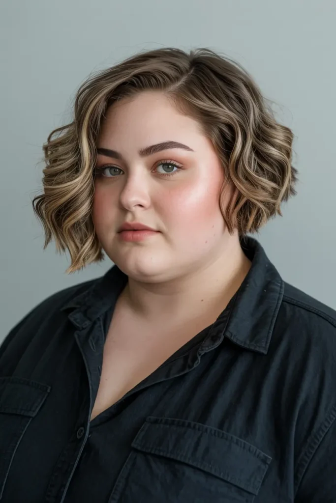 27. Faux Bob with Textured Waves Short Haircut for Chubby Faces
