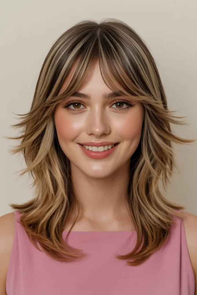 27. Shaggy Curtain Bangs for Medium Hair