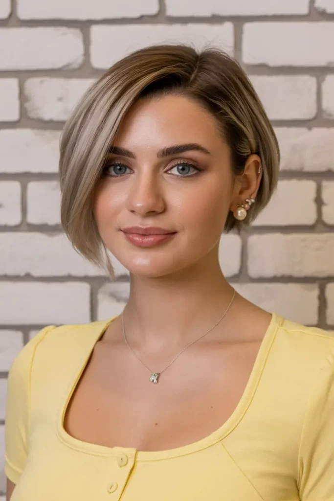 27. Short Bob with Long Side Swept Fringe