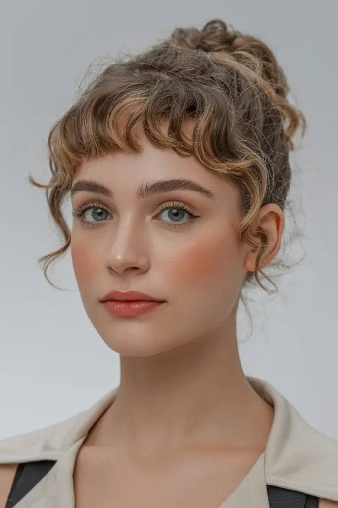 29. Curly Bun and Bangs