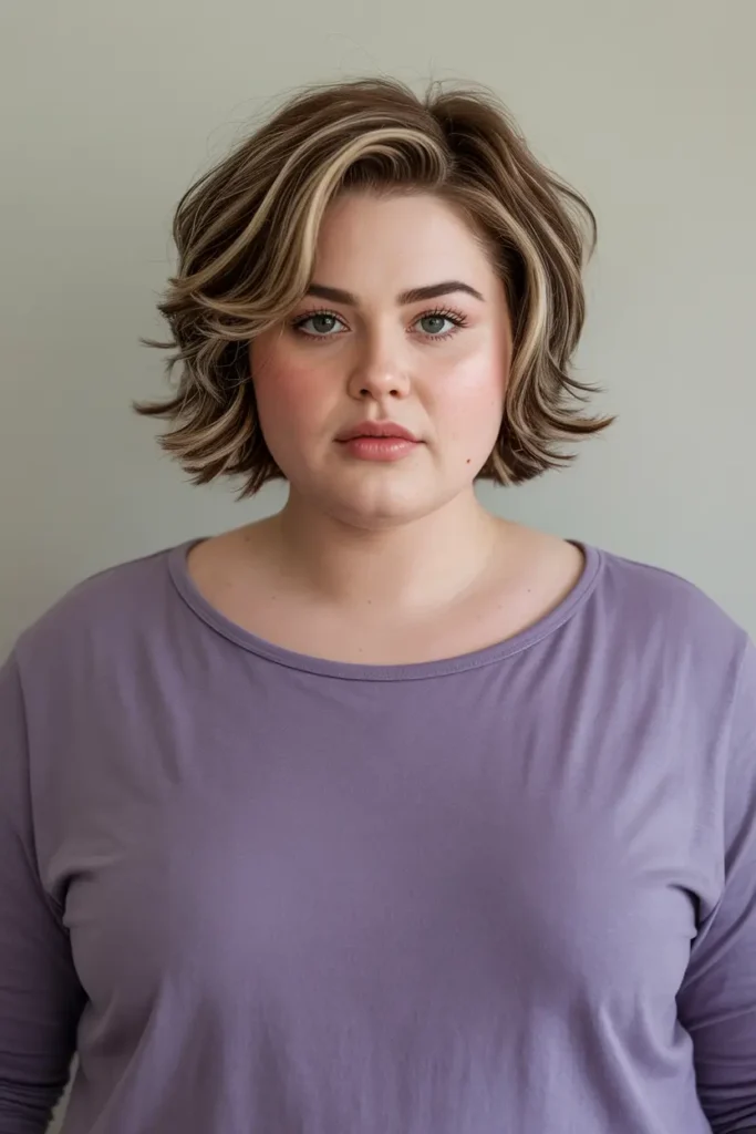 29. Shaggy Layered Bob with Side Part Short Haircut for Chubby Faces