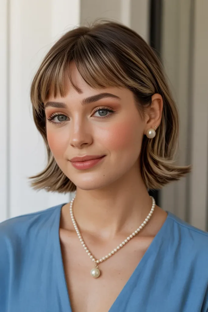 3. Textured Mid Length Cut with Curtain Bangs for Medium Hair