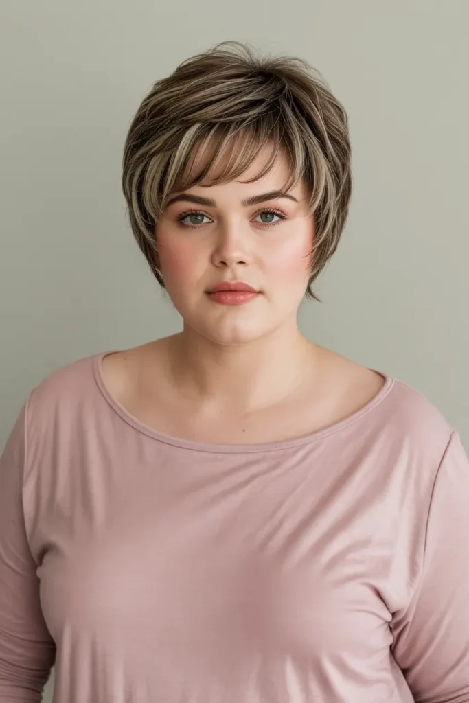 30. Layered Pixie Bob with Choppy Bangs Short Haircut for Chubby Faces