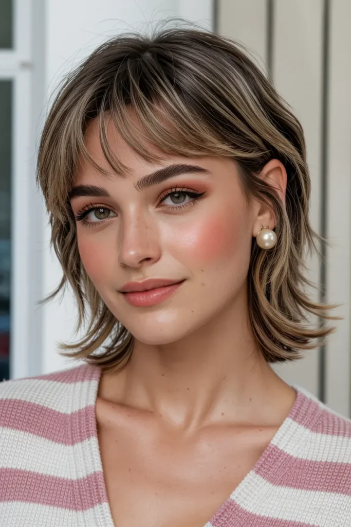 30. Messy Lob with Textured Bangs