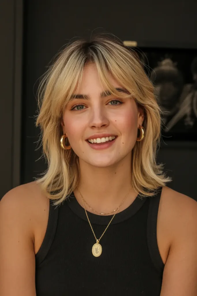 30. Polished Curtain Bangs for Medium Hair