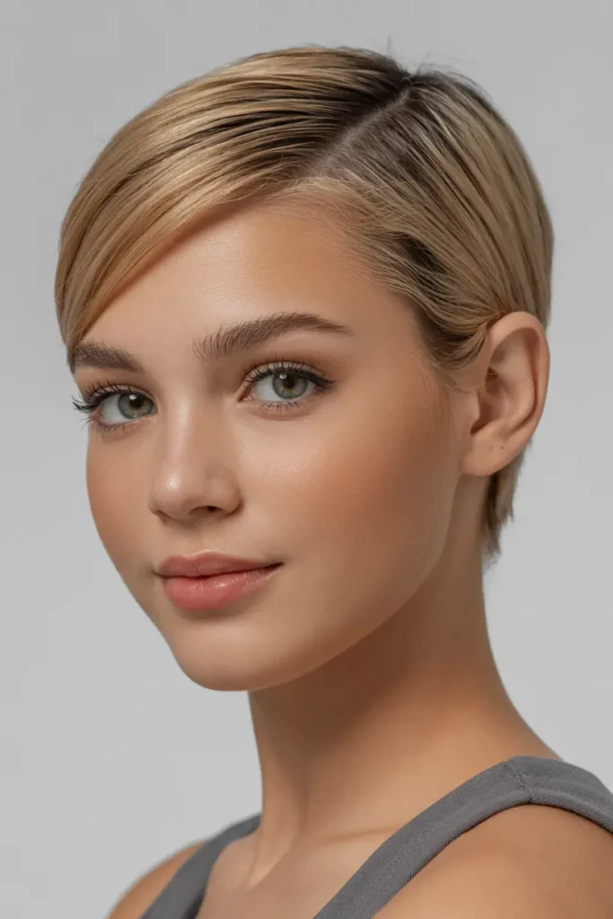 30. Sculpted Side Part Pixie Cut