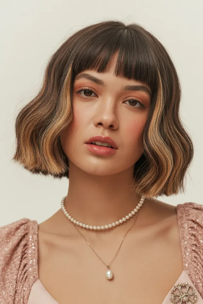 30. Straight Short Hair With Curtain Bangs and Curly Bob