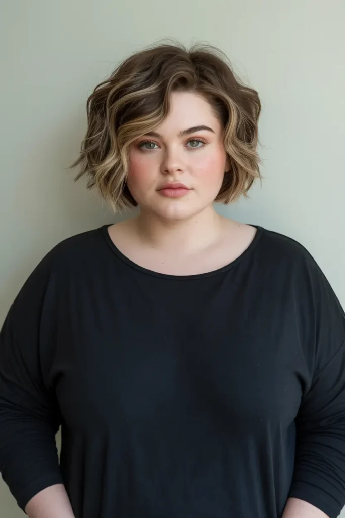 31. Choppy Angled Bob with Volume Short Haircut for Chubby Faces