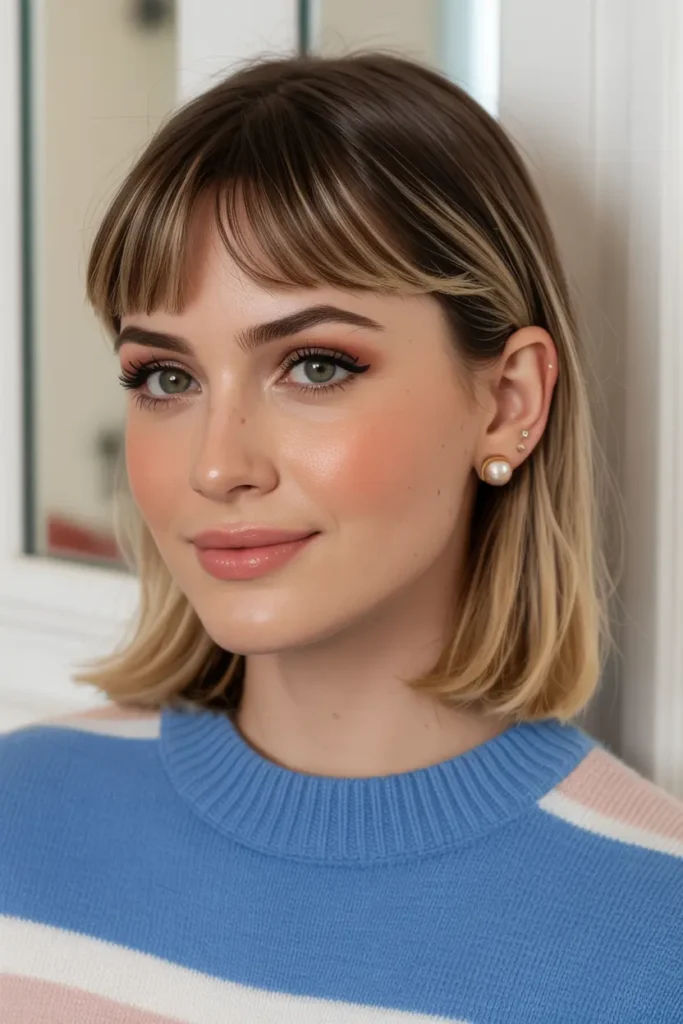 31. Collarbone Length Lob with A Shape Bangs