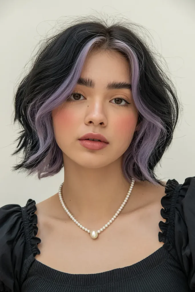 31. Shattered Black Bob with Purple Highlights