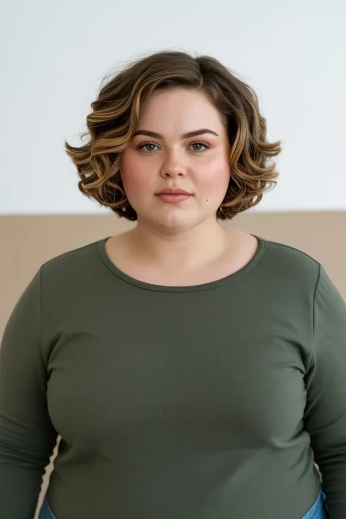 32. Layered Bob with Face Framing Curls Short Haircut for Chubby Faces