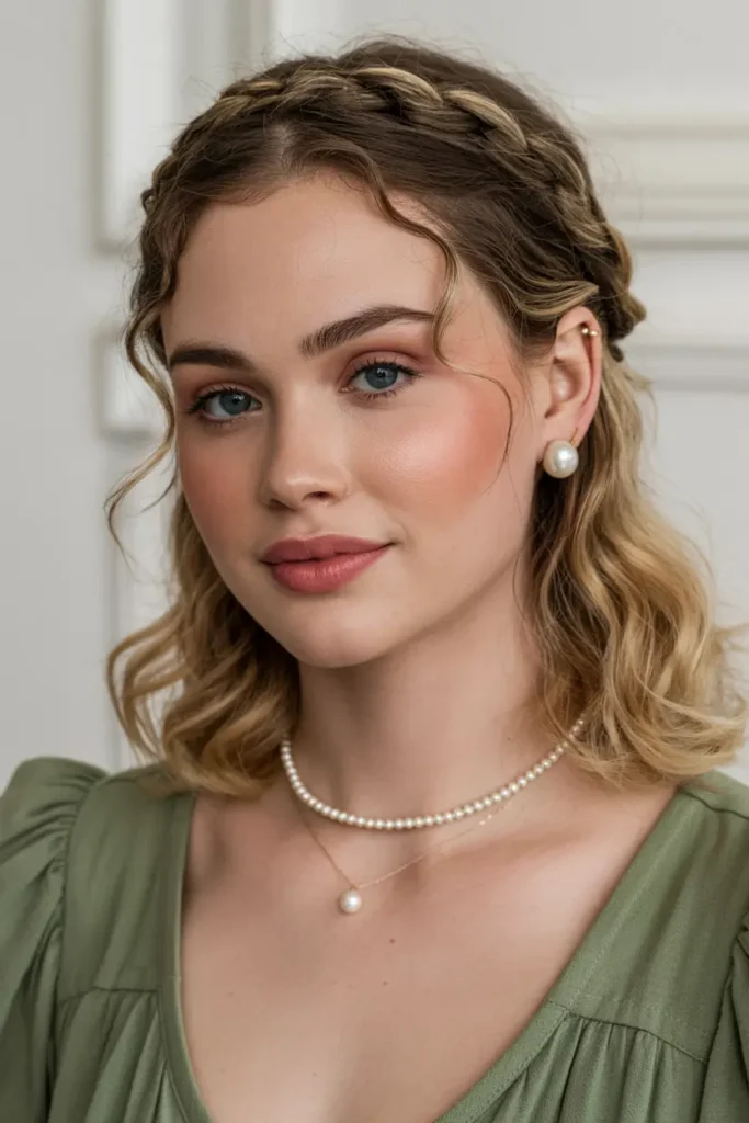 32. Wavy Crown Braid Updo