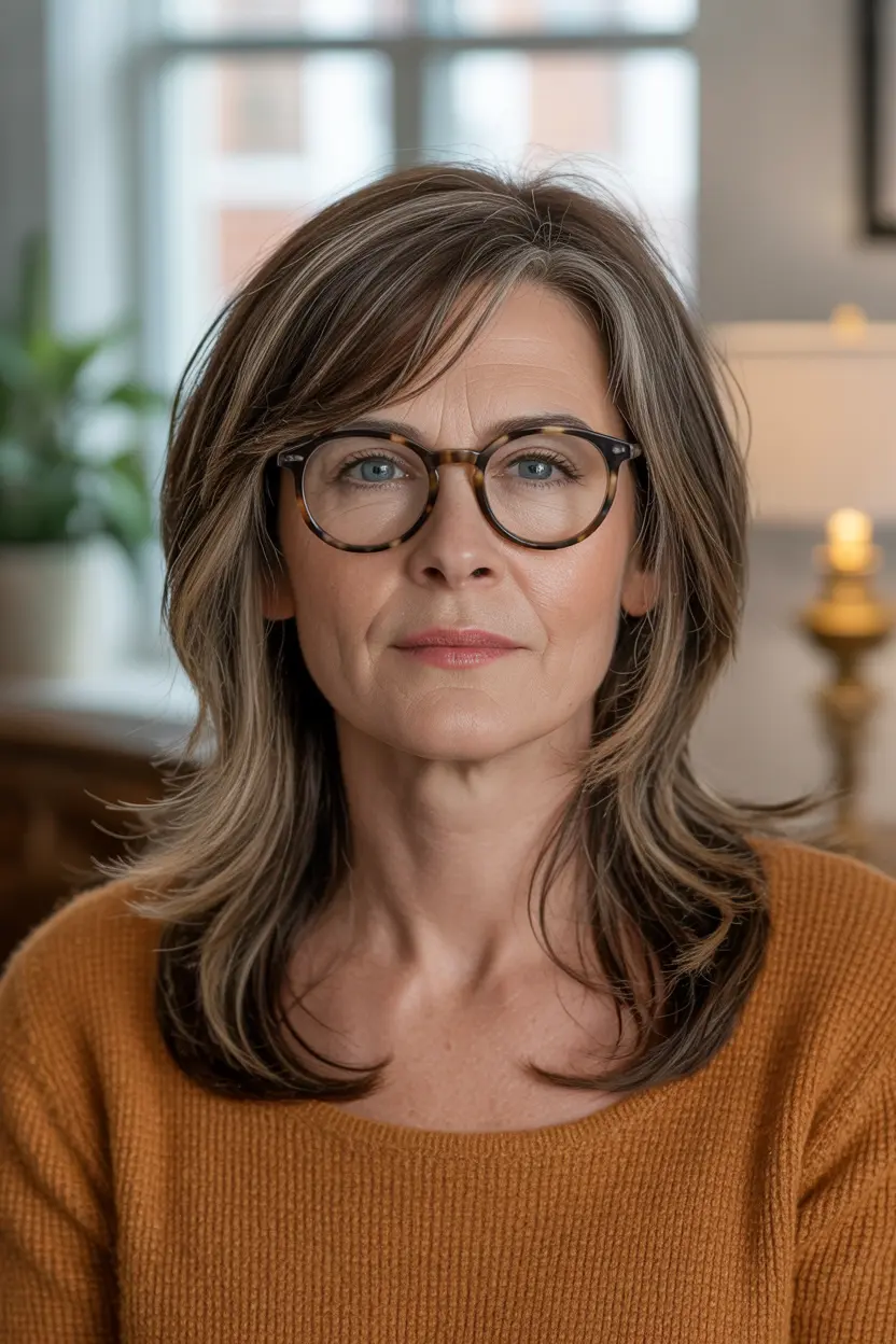 33. Long Shaggy Layers with Side Part