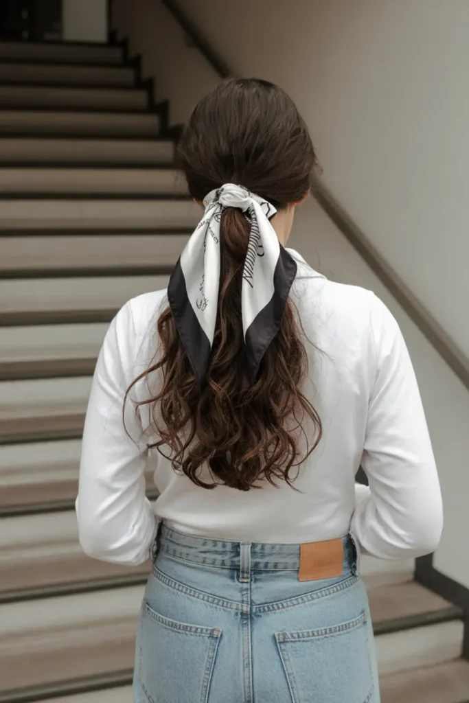 52 stunning Half Up Half Down Hairstyles for Short Hair 65 33. Scarf Tied Half Up