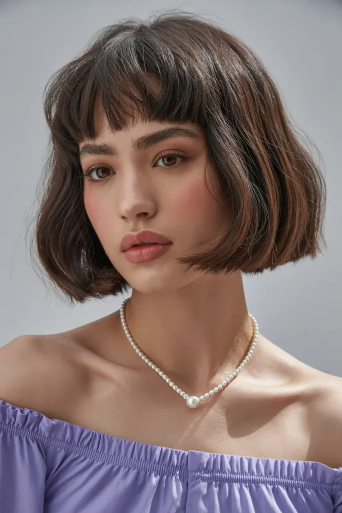 33. Short Bob with Full Short Hair With Curtain Bangs