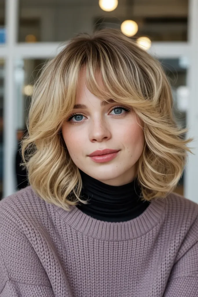 34. Stylish and Sultry Long Bangs with Lob