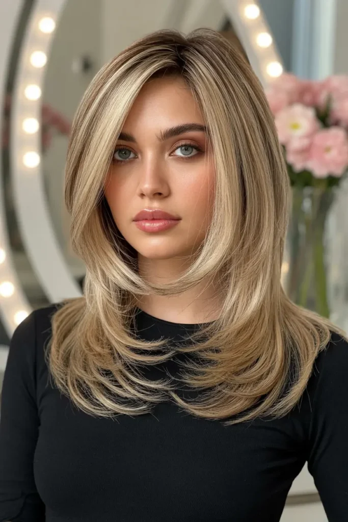 35. Straight Butterfly Haircuts for Medium Hair with Layers