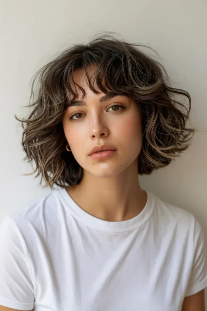 36. Wavy Lob with Blunt Short Hair With Curtain Bangs