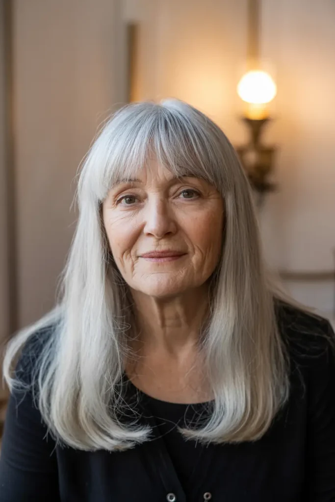 37. Long Straight Silver Hair With Fringe