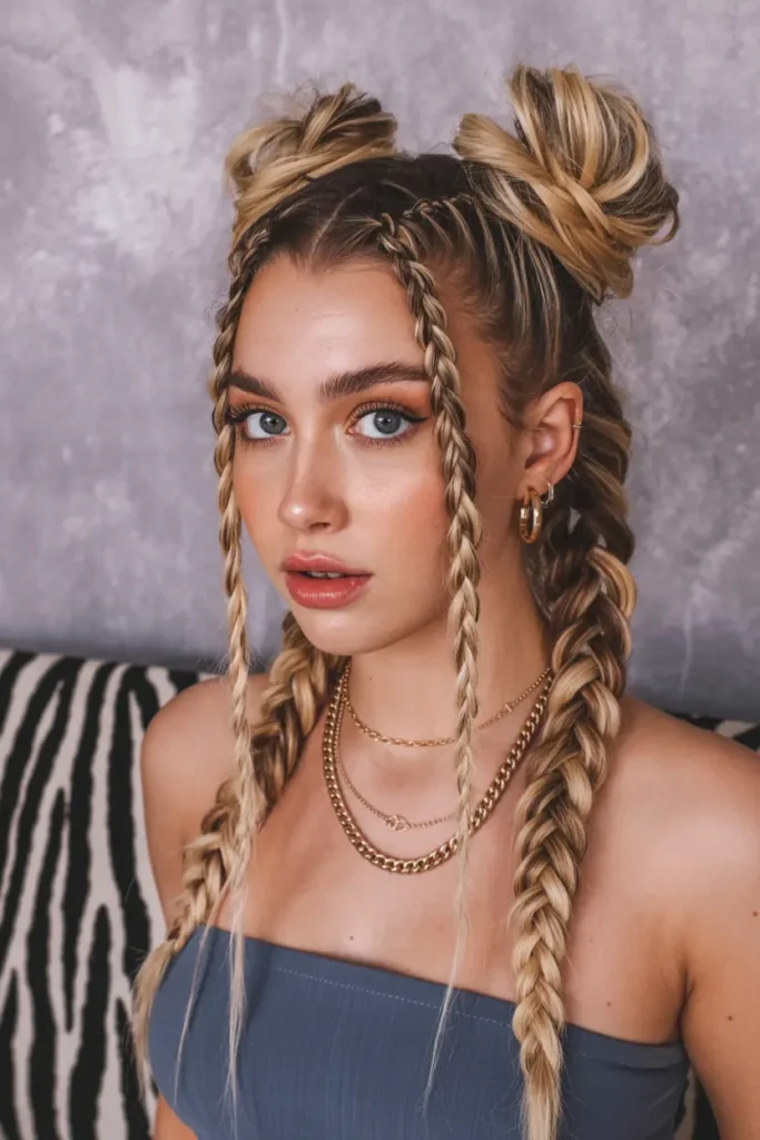 52 stunning Half Up Half Down Hairstyles for Short Hair 73 37. Playful Double Braids