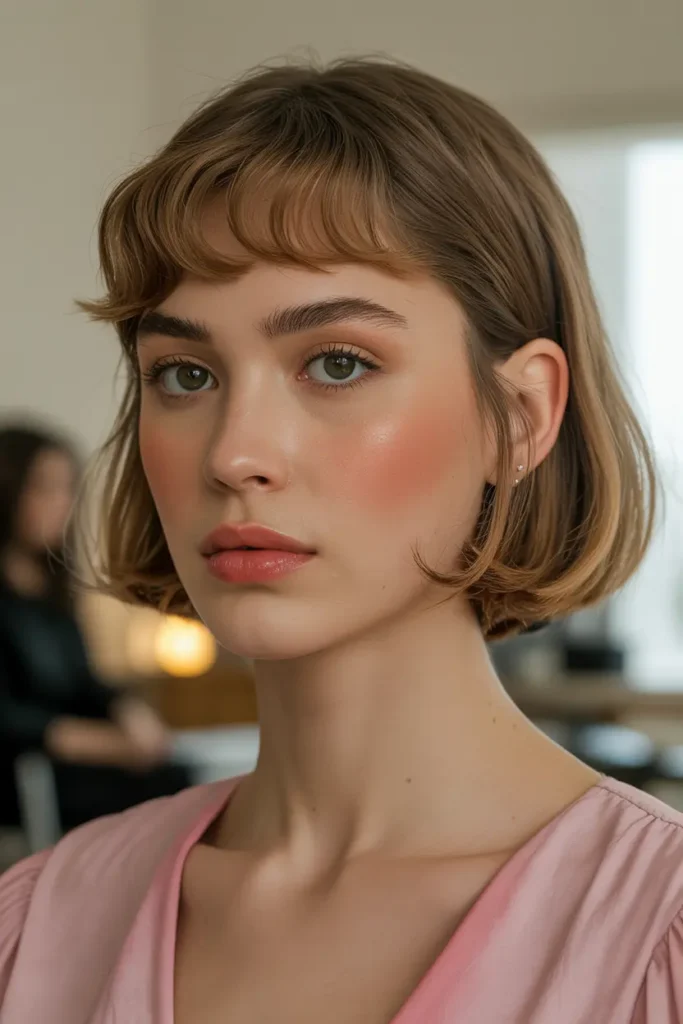 38. Classic Short Bob with Soft Short Hair With Curtain Bangs