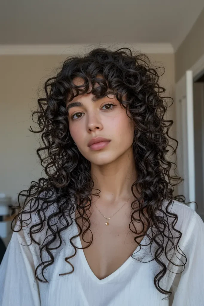 39. Long Butterfly Haircut on Curly Hair