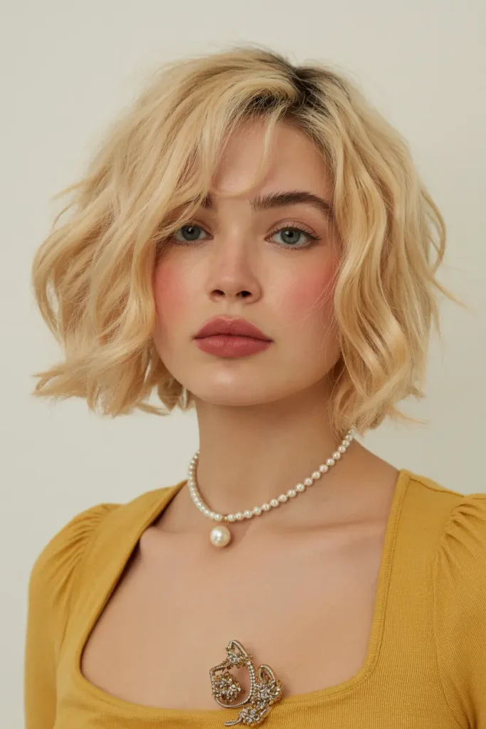 39. Messy Blonde Bob with Thin Choppy Layers