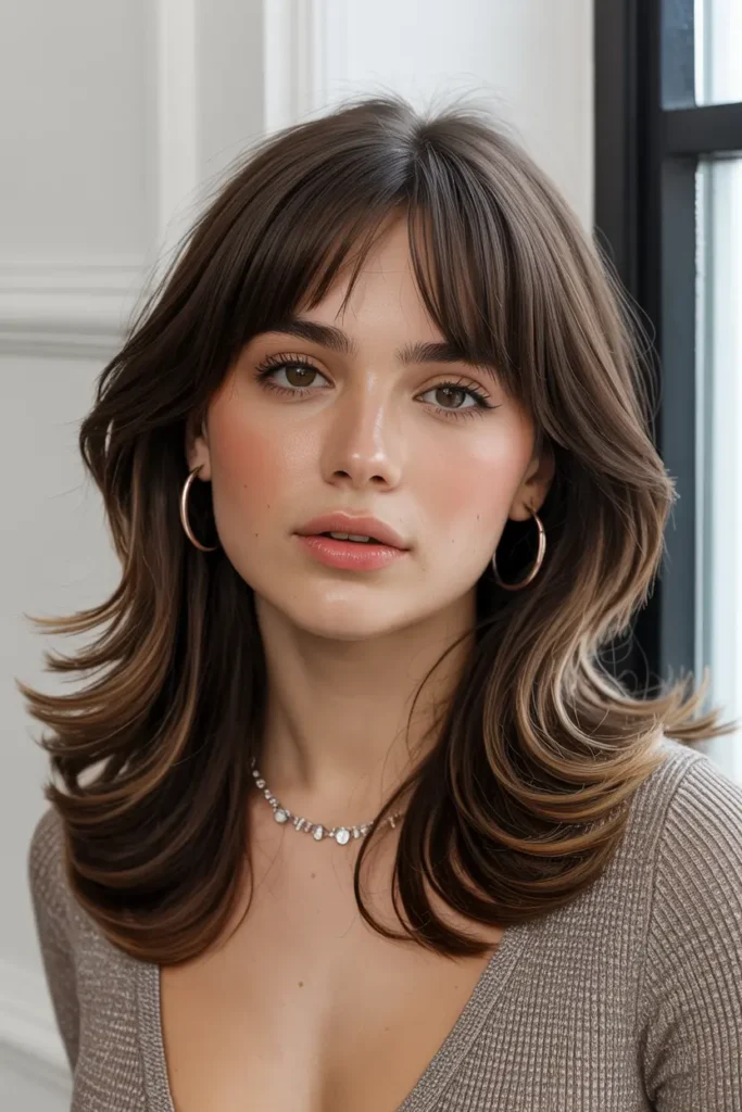 4. Chocolate Brown with Curtain Bangs for Medium Hair