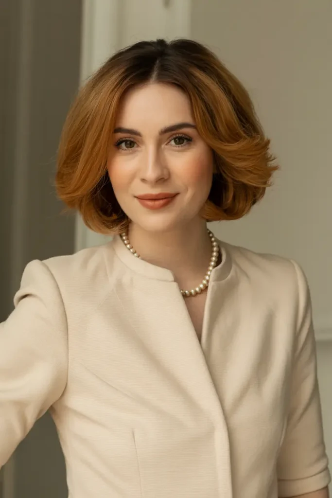 42 Stylish Medium Length Layered Haircuts to Try in 2025 7 4. Dark Ginger Fluffy Bob