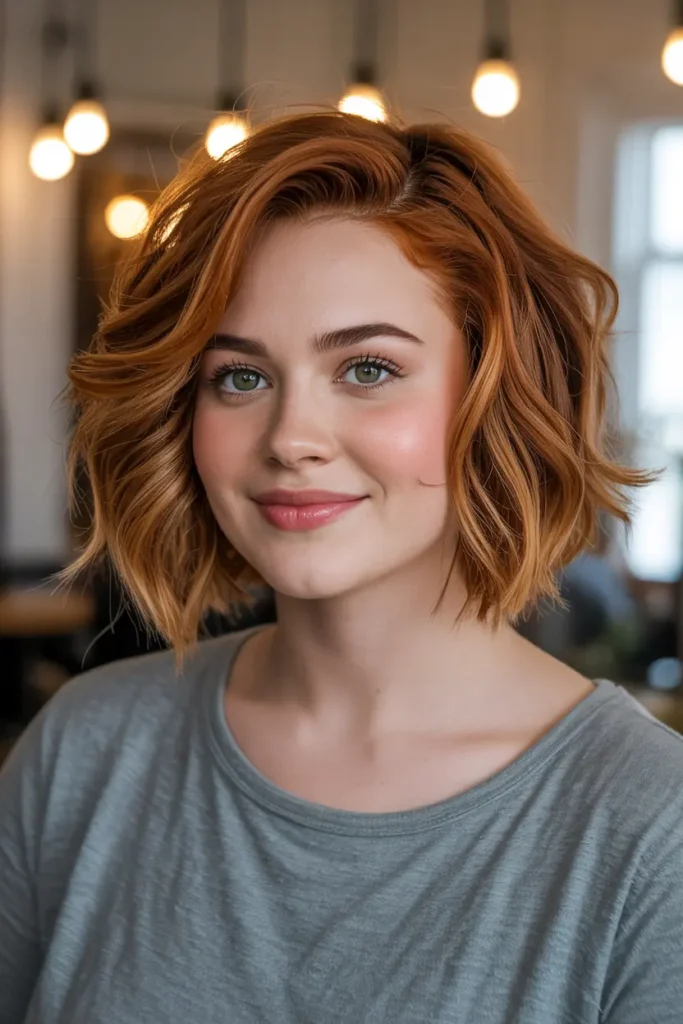 4. Tousled Wavy Bob Short Haircut for Chubby Faces