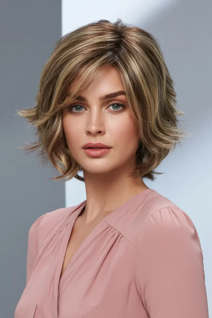 40. Layered Short Bob with Volume