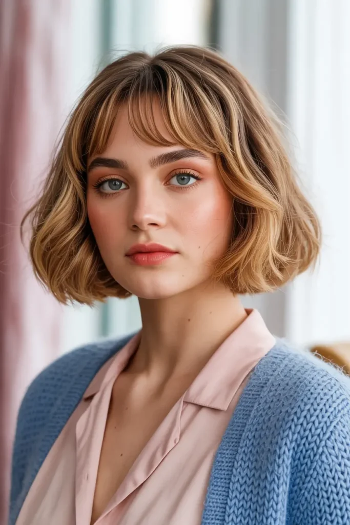 40. Short Textured Bob with Long Short Hair With Curtain Bangs