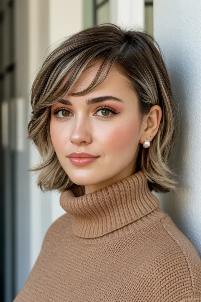 41. Bold Side Swept Fringe on a Messy Cut