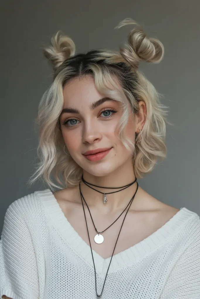 52 stunning Half Up Half Down Hairstyles for Short Hair 81 41. Funky Space Buns