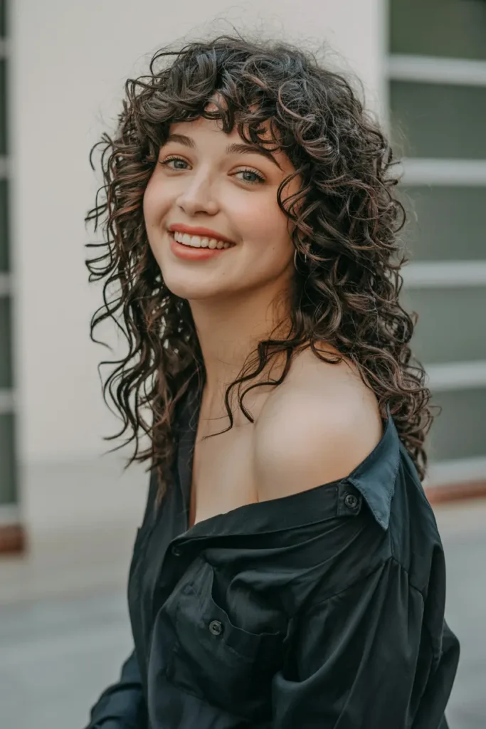 43. Butterfly Haircut on Curly Hair with Shaggy Layers