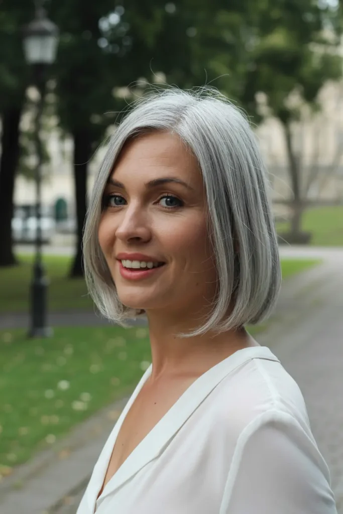 46. Sleek Silver Long Bob