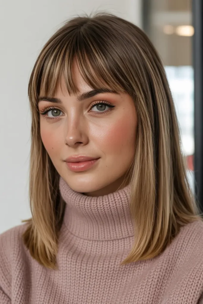 46. Sleek Straight Hair with Blunt Bangs