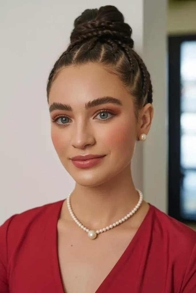 52 stunning Half Up Half Down Hairstyles for Short Hair 95 48. Bold Top Knot with Braids